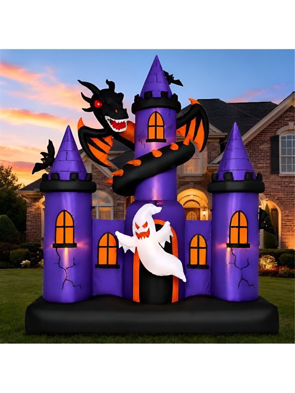 9 FT Giant Halloween Inflatable Haunted Castle with Dragon and Ghost